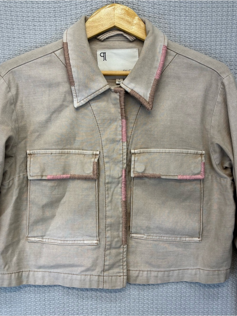 Anthropologie Pilcro Cropped Utility Jacket Beige Tan 100% Cotton Women’s Size S - Picture 3 of 10